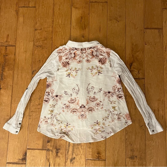 Free People Cream Striped Button Down Shirt with See Through Floral Back - Picture 7 of 12